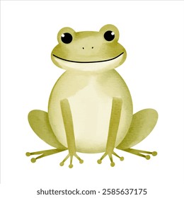 Cute little frog in watercolor painting style. Woodland toad. Watercolor frog. 