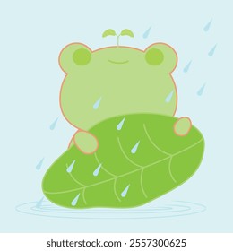 Cute little frogs enjoying rainwater can be used to design t-shirts, fabrics, wallpapers, icons, logos and many more