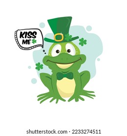 cute Little funny frog is sitting. Isolated on white background. st Patrick day background 