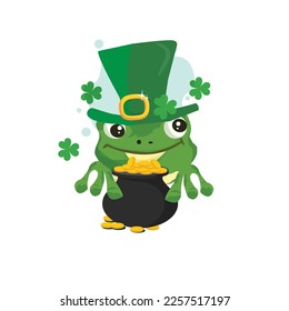 cute Little funny frog is sitting.Isolated on white background. st Patrick day background