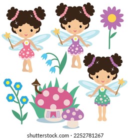 Cute little garden fairy girl vector cartoon illustration