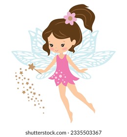 Cute little garden  fairy with a magic wand
vector cartoon illustration