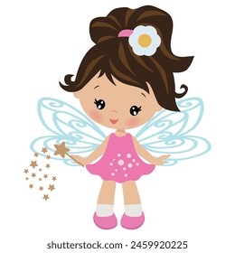 Cute little garden  fairy with a magic wand
vector cartoon illustration