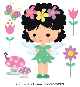 Cute little garden fairy vector cartoon illustration