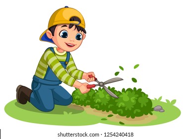 Cute little Gardener boy vector illustration