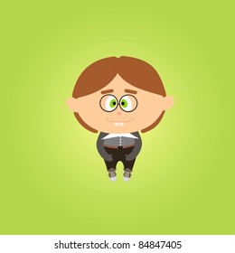 Cute little geek boy with green background