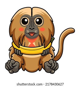 Cute little gelada monkey cartoon holding a banana