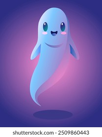 Pequeño fantasma lindo con los ojos grandes y la sonrisa, diseño para halloween