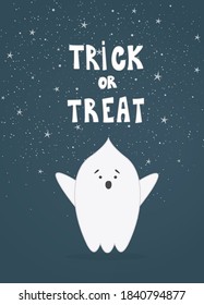 Cute little ghost . Cartoon character for your design funny Halloween greeting card.