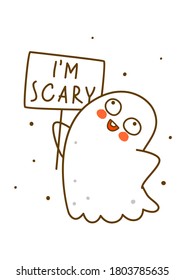 Cute kleine Gespenster einzeln auf weißem Hintergrund - Cartoon-Charakter für lustige Halloween-Grußkarte und Plakatdesign