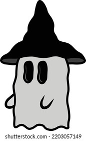 Cute little ghost witch hat kawaii vector halloween