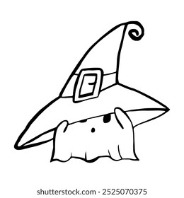Ein niedlicher kleiner Geist in einem Hexenhut doodle Vektorgrafik