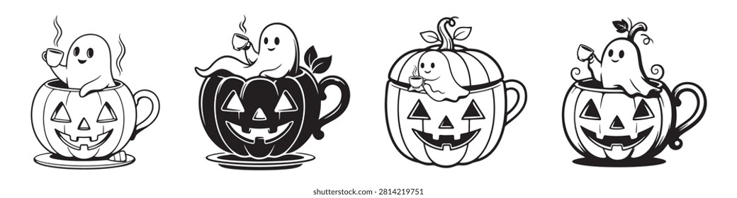Cute little ghosts drinking