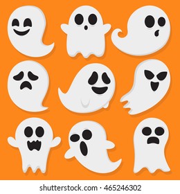 Cute Little Ghosts Orange Background Stock Vector (Royalty Free ...