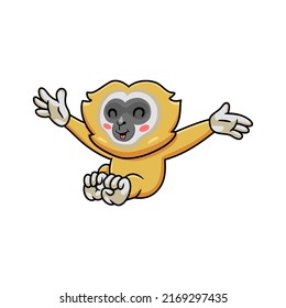 Cute little gibbon cartoon jumping