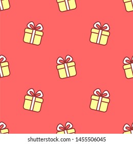 Cute little gift seamless vector pattern. Cartoon style