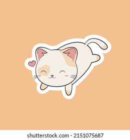 Cute little ginger kitty lying on light orange background. Kawaii animal. Cartoon funny baby character. Kids print for sticker, poster, t-shirt. Flat design.