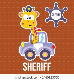 cute little girafe riding car cartoon