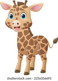 Cute little giraffe cartoon on white background