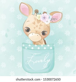 Cute little giraffe inside a pocket