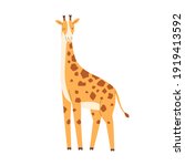 Cute little giraffe isolated on white background. Funny African animal. Childish character. Colored flat cartoon vector illustration