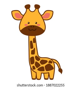 Cute little giraffe isolated on a white background. Flat design for poster or t-shirt. Vector illustration