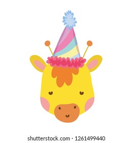 cute and little giraffe with party hat character