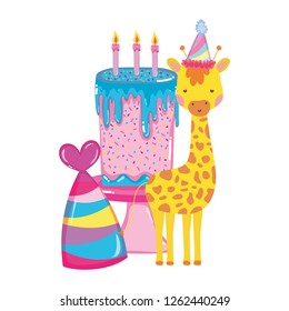 cute and little giraffe with party hat character