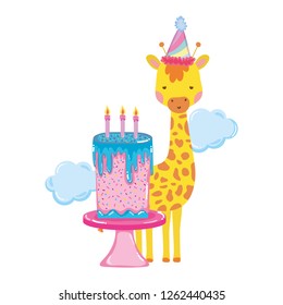 cute and little giraffe with party hat character