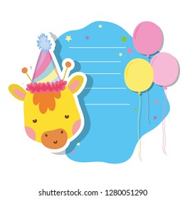 cute and little giraffe with party hat character