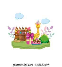 cute and little giraffe with party hat character