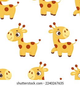 Cute little giraffe seamless childish pattern. Funny cartoon character for fabric, wrapping, textile, wallpaper, apparel. Vector illustration