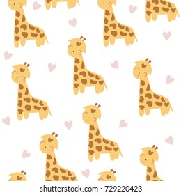 Cute little giraffe seamless pattern. Vector hand drawn illustration.
