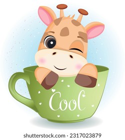 Cute little Giraffe sitting inside the cup
