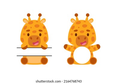 Cute little giraffe split monogram. Funny cartoon character for kids t-shirts, nursery decoration, baby shower, greeting cards, invitations, scrapbooking, home decor. Vector stock illustration