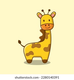 cute little giraffe standing isolated on yellow background