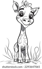 a cute little giraffe standing ready to play for coloring