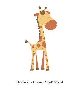 Cute Little Giraffe. Vector Isolated Graphic Design Illustration. Baby animal, lovely, cheerful, lovely, friendly, funny, childish African Animal. Character, creature. Cartoon, comic, flat style