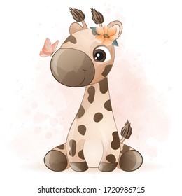 Cute little giraffe with watercolor effect