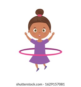 cute little girl afro playing hula hula isolated icon vector illustration design