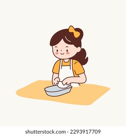 Cute little girl in apron baking cookies. Vector illustration. flat vector cartoon style