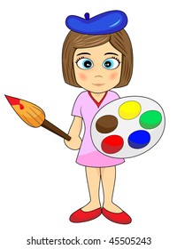 Cute Little Girl Artist Vector Stock Vector (Royalty Free) 45505243 ...