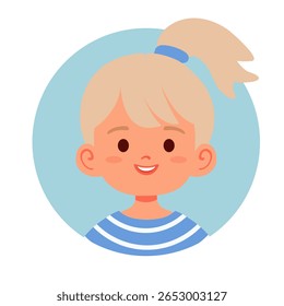 Avatar menina bonito com rabo de cavalo loiro isolado no fundo branco