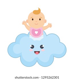 cute and little girl baby in cloud