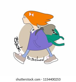 Cute little girl with backpack go to school.