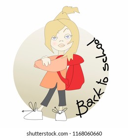Cute little girl with backpack go to school.