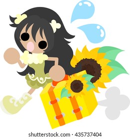 A cute little girl and a bag of sunflower