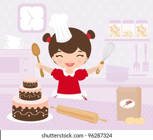 Cute little girl baking in the kitchen