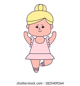Cute little girl ballerina isolated on white background. Flat design for poster or t-shirt. Vector illustration