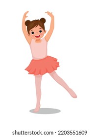 Cute little girl  ballerina practicing ballet dancing style in the room
